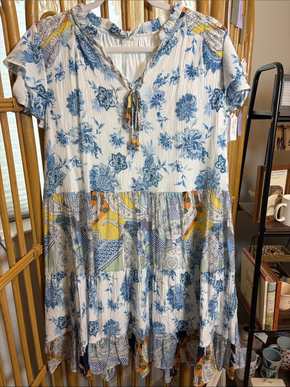 easel Blue Floral & Patchwork Tiered Mini Dress - Picture 2 of 9